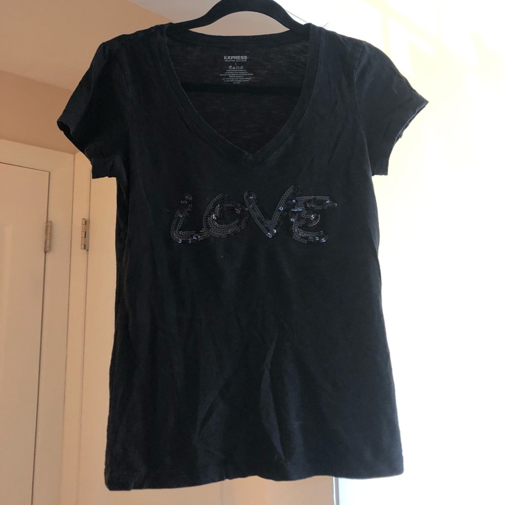 Black express t shirt with black “love” sequins